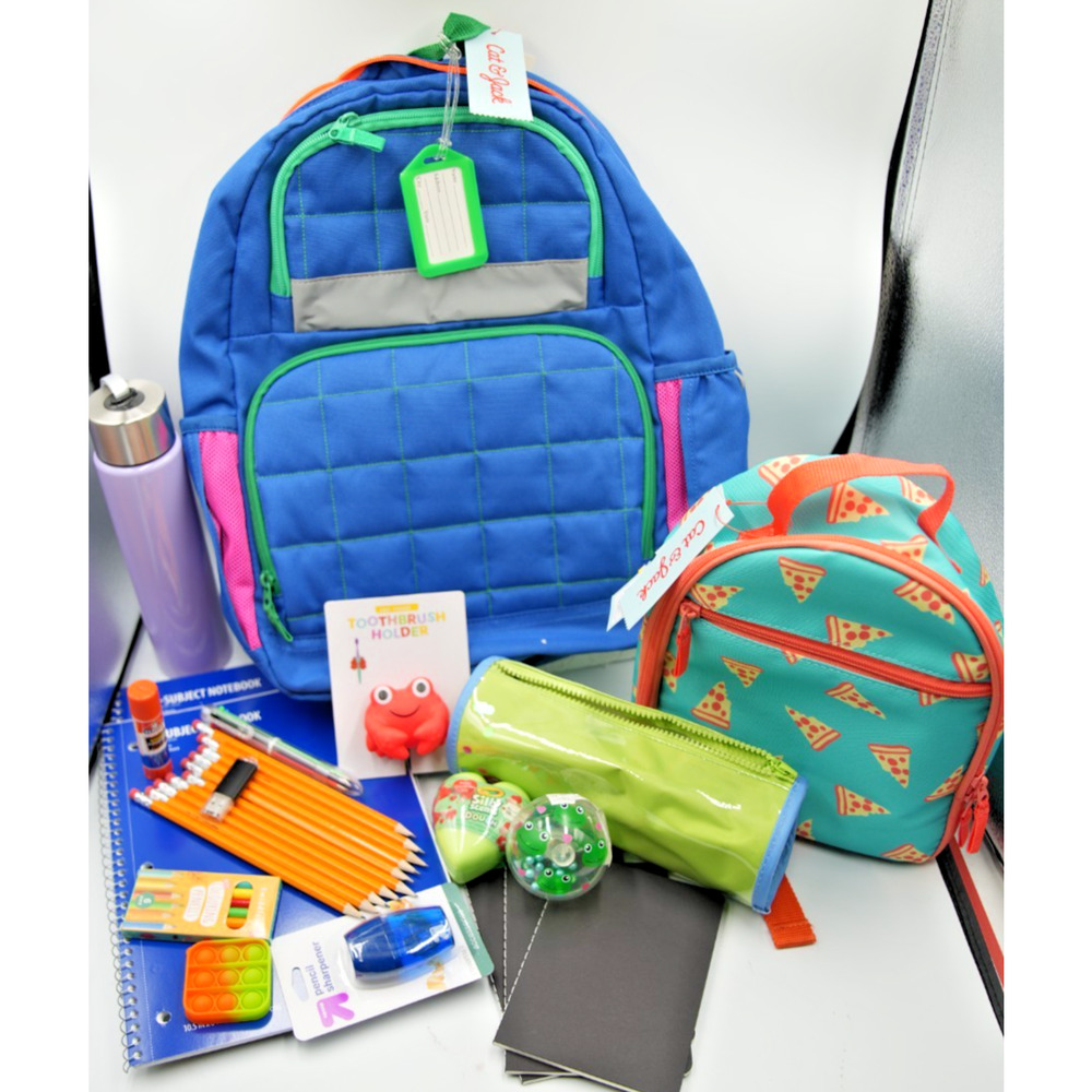 Cat &‎ Jack Blue Backpack + Pizza Lunchbox Back-to-School Supply Bundle